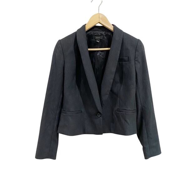 J.Crew Wool Blend Blazer Size 6 Short Black Tailored Cropped Workwear Chic - Picture 1 of 8